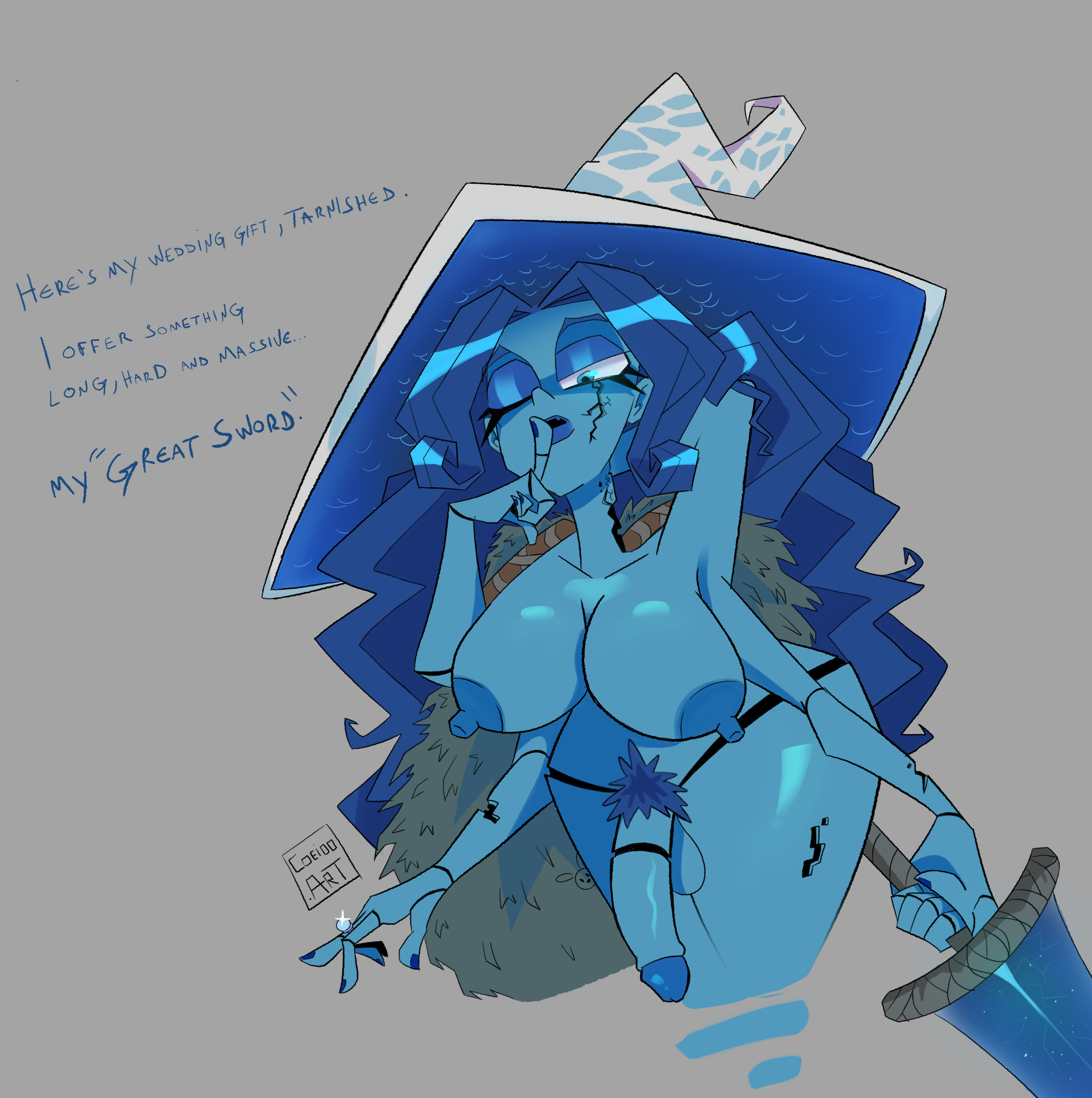 1futa, blue penis, blue skin, coeioo.art, demigod, demigoddess, doll, elden ring, fromsoftware, futa only, futanari, goddess, intersex, penis, pubic hair, ranni the witch, self upload, thick thighs