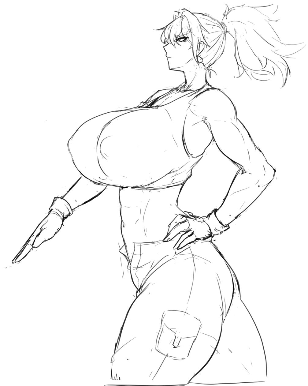 big_breasts blue_hair exabyte female female_only huge_breasts ikari_warriors king_of_fighters leona_heidern military_uniform nipples parallax05 ponytail rkgk snk solo