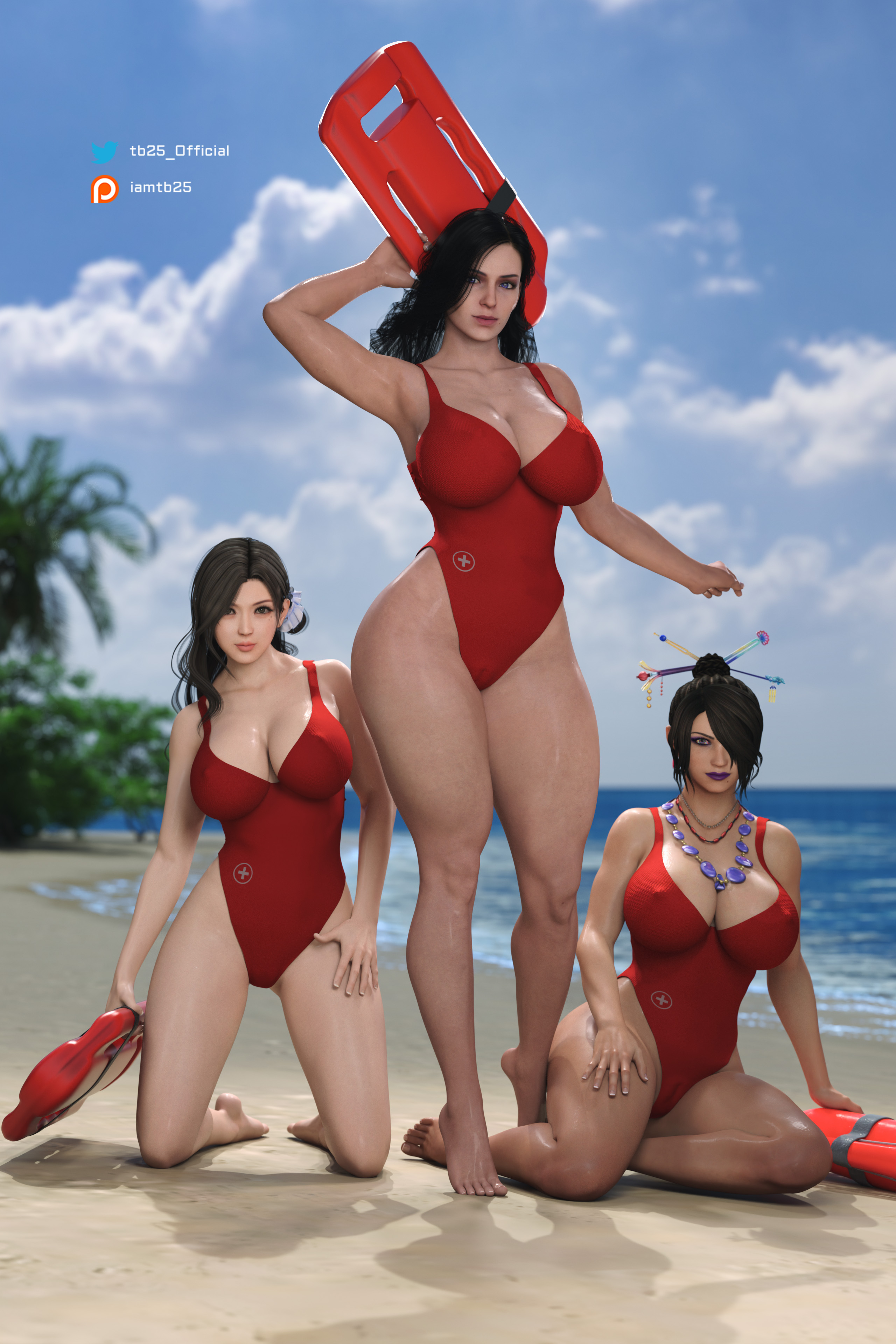 3d, 3d (artwork), abs, asian, asian female, ass, beach, belly, belly button, big breasts, black hair, breasts, crossover, curvaceous, curves, curvy, curvy body, curvy female, curvy figure, curvy hips, dead or alive, dead or alive xtreme venus vacation, eastern and western character, female, female only, final fantasy, final fantasy x, large ass, large breasts, lifeguard, long hair, lulu (final fantasy), multiple females, multiple girls, one-piece swimsuit, patreon username, purple eyes, sayuri (dead or alive), small waist, swimsuit, tb25, the witcher (series), the witcher 3: wild hunt, thick, thick ass, thick lips, thick thighs, thighs, twitter username, voluptuous, voluptuous female, wavy hair, wide hips, yennefer
