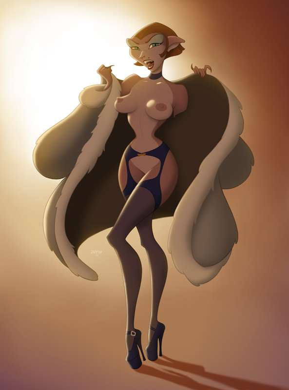 breasts captain_amelia choker drew_gardner flashing fur_coat garter_belt_leggings high_heels nipples treasure_planet