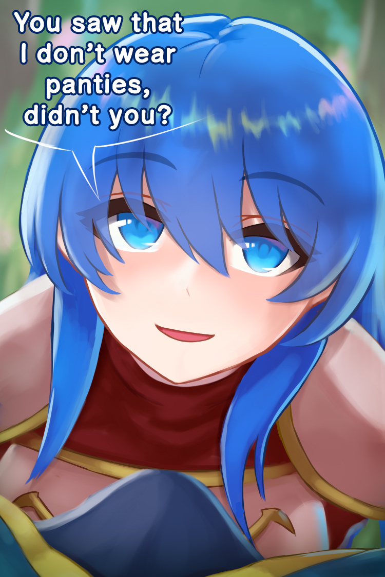 1boy 1girls armor blue_eyes blue_hair breasts caeda_(fire_emblem) ciderwrath english_text erection erection_under_clothes female female_focus fire_emblem fire_emblem:_mystery_of_the_emblem fire_emblem:_shadow_dragon_and_the_blade_of_light from_above grass hair_between_eyes imminent_fellatio imminent_oral imminent_sex inviting inviting_to_sex long_hair looking_at_viewer looking_up male male_pov marth_(fire_emblem) medium_breasts nintendo no_panties open_mouth outdoors penis_bulge pov seductive shoulder_pads smile solo_focus text tree