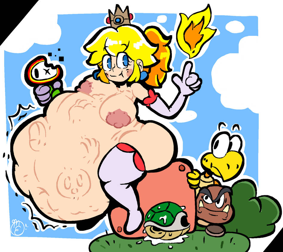 1girls big_breasts blonde_hair blue_eyes crown earrings eating fire_flower fire_peach goomba huge_ass huge_thighs hyper_belly koopa light_skin mario_(series) mysticemerald_(artist) nitrobutter nude princess princess_peach sitting stomach_noises struggling_prey super_mario_3d_world surprised vore vore_belly