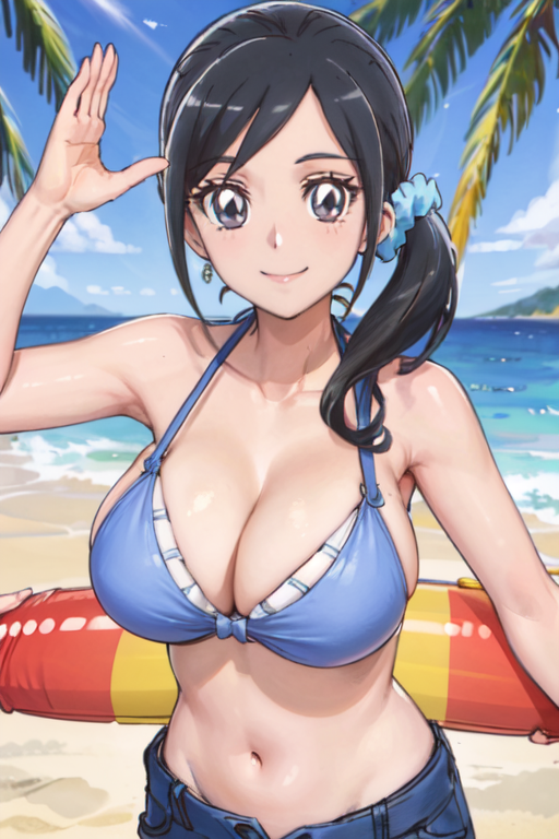 1girls ai_generated blue_hair clothing healin'_good_precure large_breasts pretty_cure sawaizumi_chiyu swimsuit swimwear