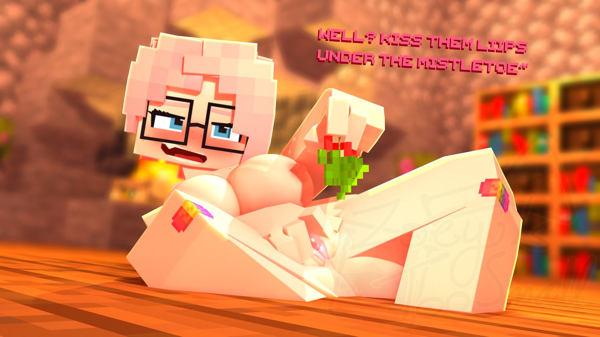 1girls, 3d, ass, blue eyes, breasts, christmas, female, glasses, horny female, human, humanoid, inviting to sex, lying, mine-imator, minecraft, mistletoe, nude, nude female, outside, pink hair, presenting pussy, pussy, smile, solo, spread legs, spread pussy, tagme, wet pussy, zoey (zoeyistoosmall), zoey is too small