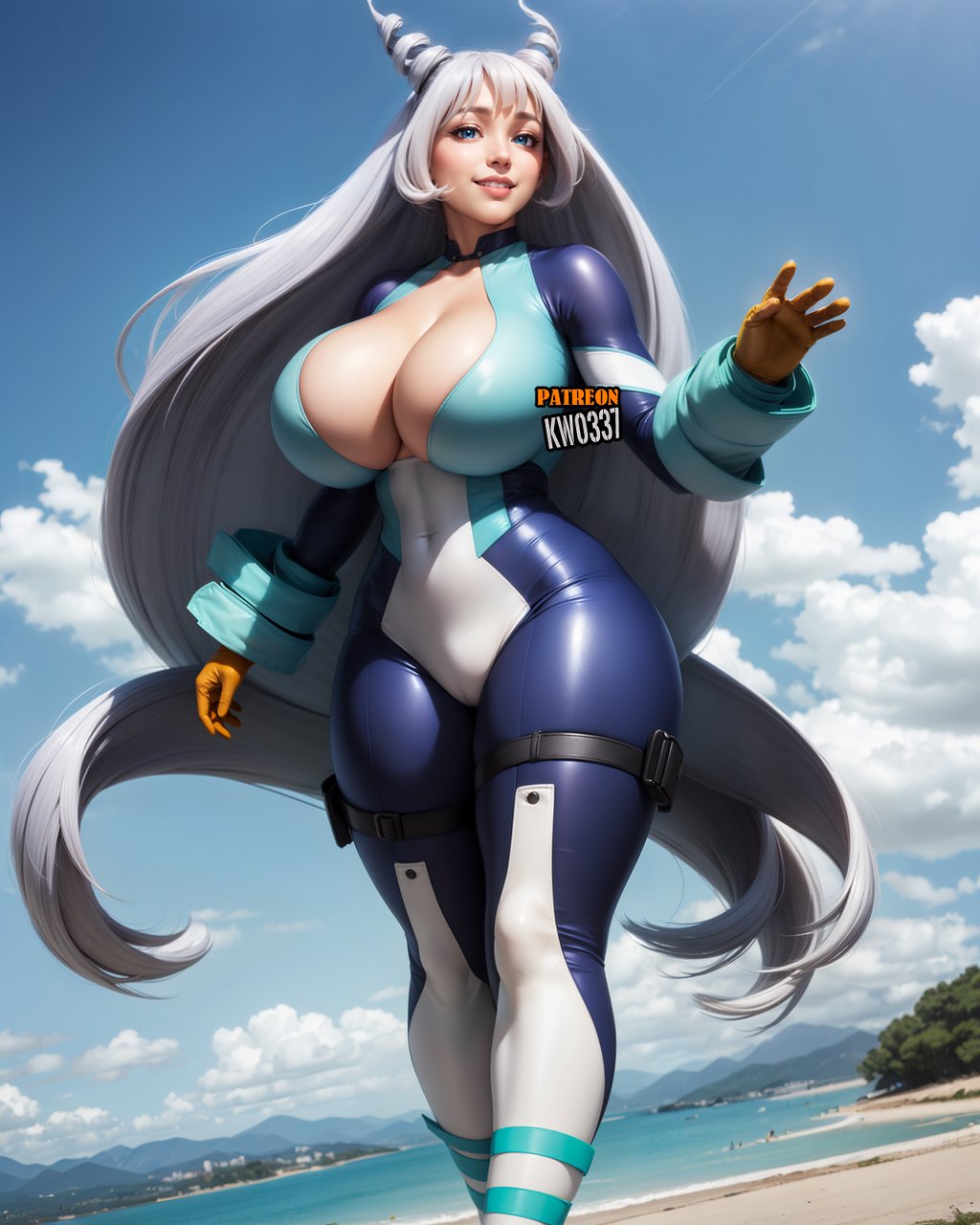 1girls, ai generated, big breasts, breasts, female, female only, grey hair, kw0337, light hair, my hero academia, nejire hado, silver hair, solo, solo female, voluptuous, white hair