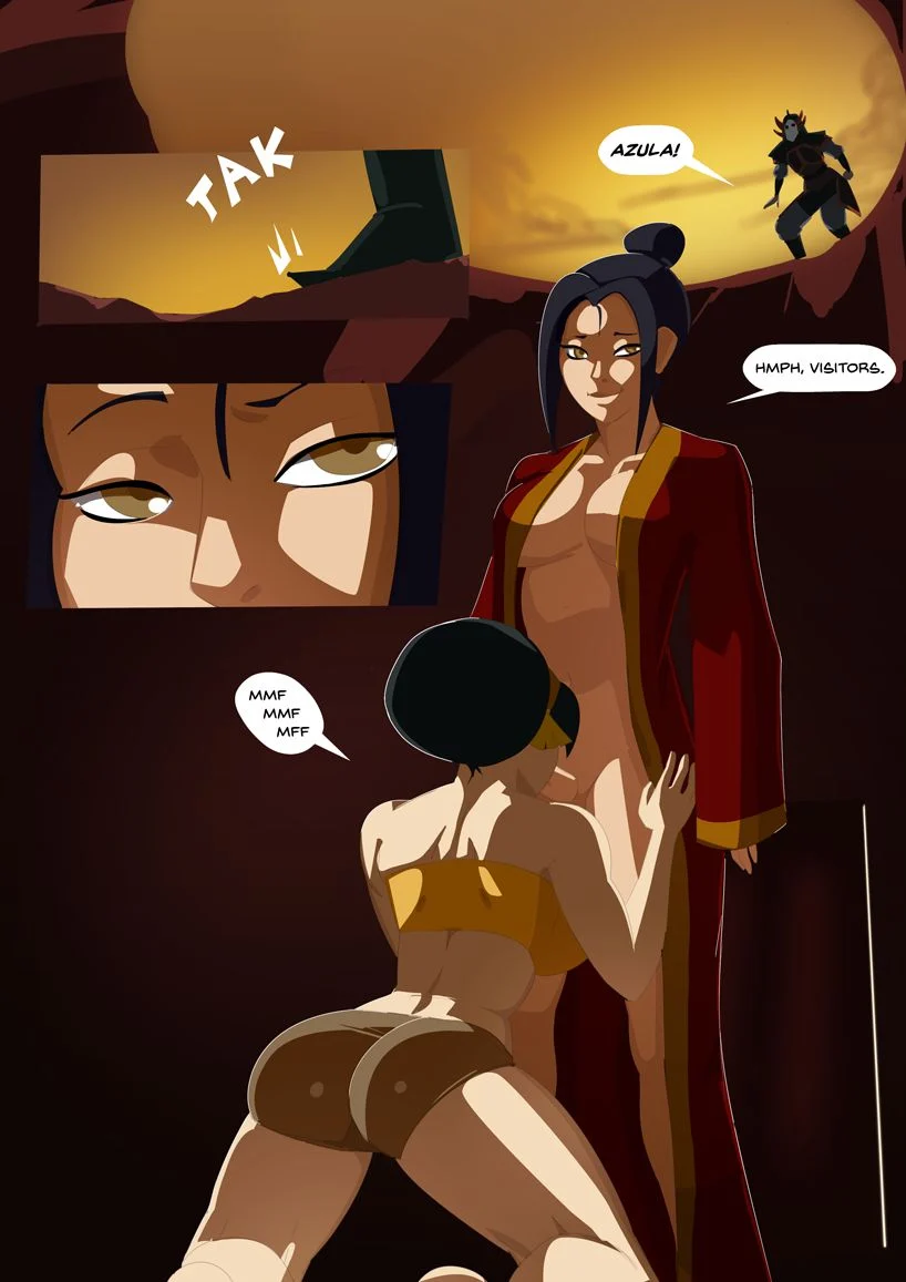 1futa 1girl1futa 1girls avatar_legends avatar_the_last_airbender azula big_breasts black_lipstick comic earth_kingdom english_text female fire_nation fire_nation_trooper futa_on_female futanari huge_ass huge_breasts morganagod short_hair speech_bubble text toph_bei_fong