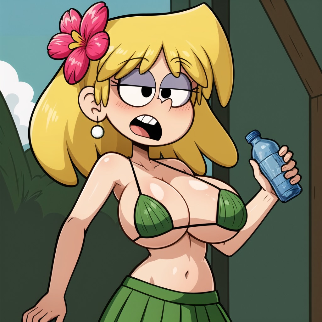 ai_generated big_breasts cats62 flower_in_hair grass_skirt hula_dancer hula_girl hula_skirt lori_loud nickelodeon solo_female tagme teenager teeth the_loud_house