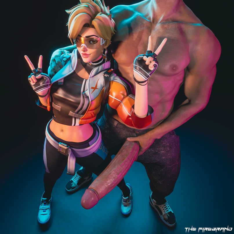 1boy 1girls 3d antifragile_traysi big_penis blizzard_entertainment brown-tinted_eyewear clothed clothed_female_nude_male female glasses holding_penis huge_cock large_penis le_sserafim light-skinned_female light-skinned_male light_skin male muscular_male overwatch overwatch_2 peace_sign posing short_hair smile sunglasses the_firebrand tinted_eyewear tracer