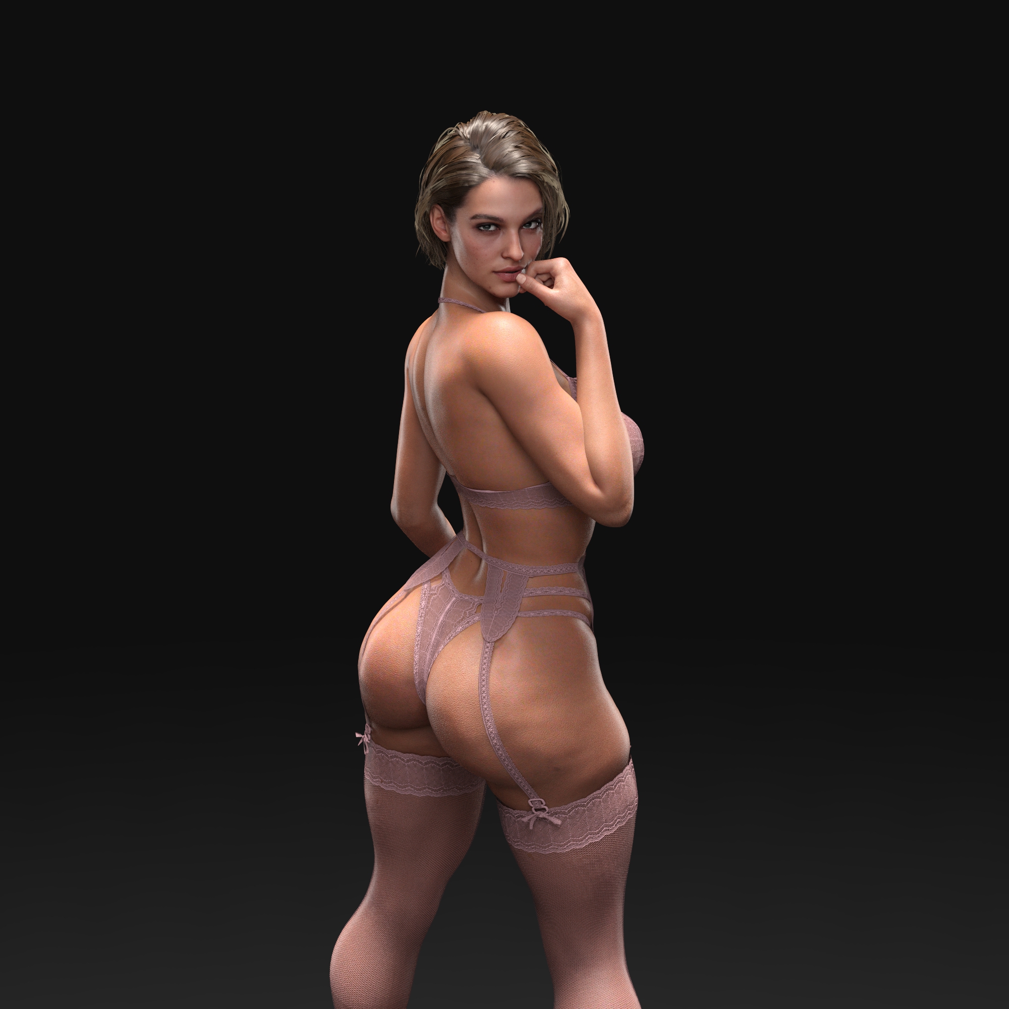 1girls, 3d, ass, big ass, big breasts, biohazard, blue eyes, breasts, capcom, female, female only, gm studios, jill valentine, jill valentine (sasha zotova), light skin, light-skinned female, lingerie, pale skin, pale-skinned female, panties, resident evil, resident evil 3, resident evil 3 remake, solo, thong, thong only, thong panties, underwear only