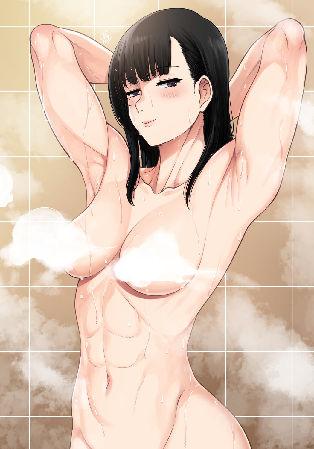 1girls abs armpits arms_behind_head arms_up bare_armpits bare_belly bare_skin bare_stomach big_breasts black_hair black_hair_female blush breasts censored censored_nipples completely_naked completely_naked_female completely_nude completely_nude_female convenient_censoring en'en_no_shouboutai enen_no_shouboutai eyebrows_visible_through_hair female female_abs female_only fire_force highres hourglass_figure huge_breasts large_breasts long_hair long_hair_female looking_at_viewer medium_breasts muscular muscular_female naked naked_female navel no_clothes no_clothing nude nude_female out-of-frame_censoring oze_maki pointy_chin pose posing purple_eyes sexy_armpits shower solo solo_female standing steam steam_censor wet wet_body wet_skin wetting woman xtermination