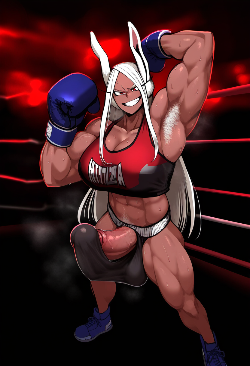 1futa abs ai_generated angry armpit_fetish armpit_hair armpits arms_up balls big_bulge big_penis boxing boxing_gloves boxing_ring bulge clothing dark-skinned_futa dark-skinned_futanari dark_skin erection erection_under_clothes futa_only futanari gloopai grin huge_bulge intersex long_hair miruko muscular muscular_futa muscular_futanari my_hero_academia nai_diffusion penis red_eyes rumi_usagiyama smile smirk solo solo_futa sports_bra sportswear steam steaming_body sweat sweatdrop sweating white_hair