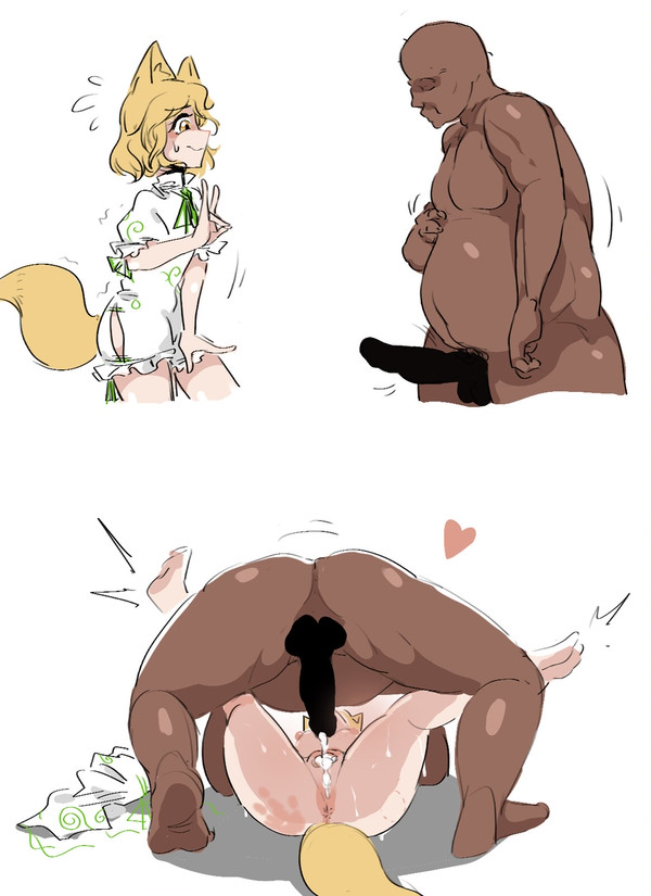 after sex, censored, cum, cum in pussy, fat male, female, fox girl, instant loss 2koma, kudamaki tsukasa, male, mating press, penis, pussy, ranbow, tagme, touhou, ugly bastard