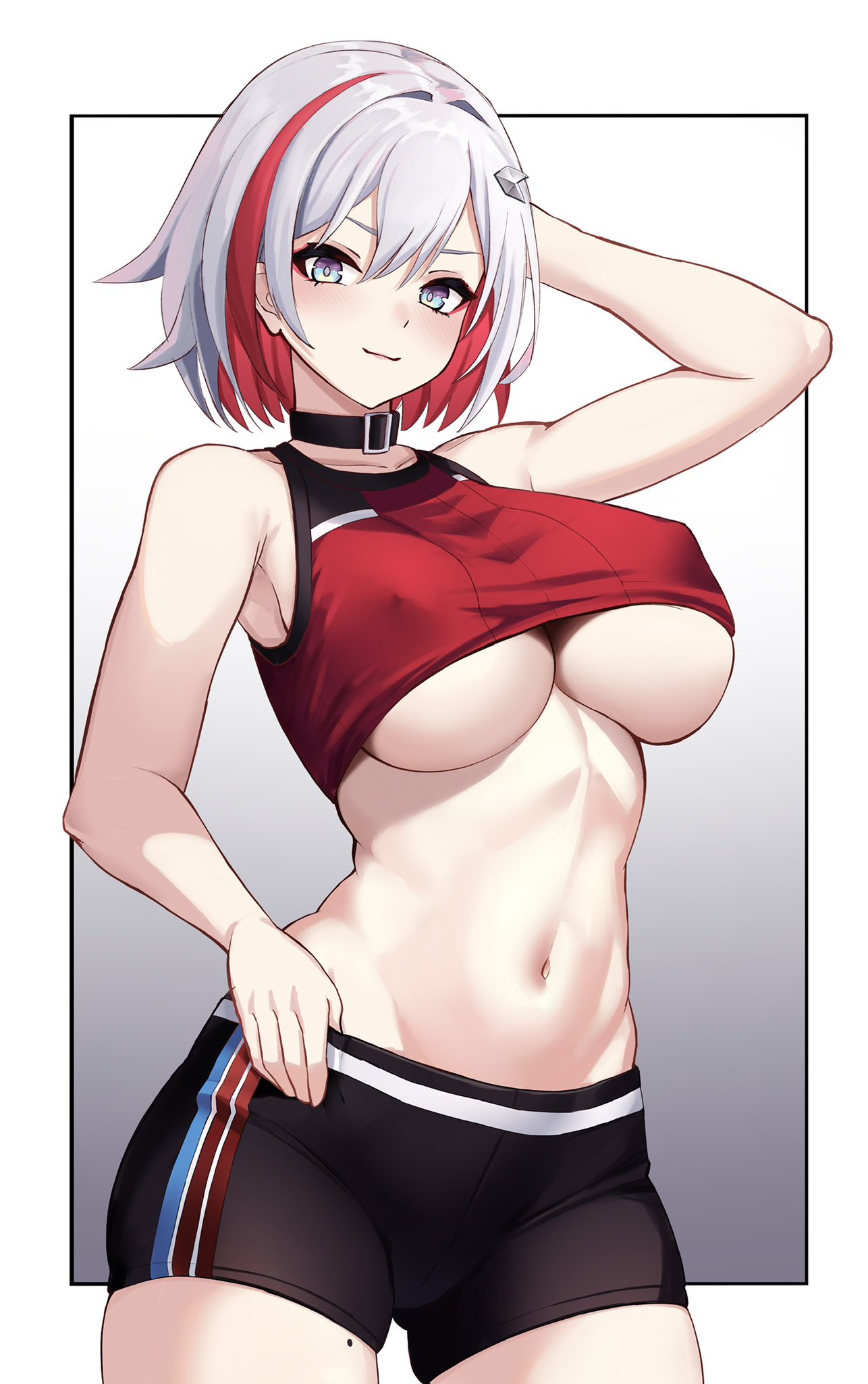 1girls female female_only honkai:_star_rail honkai_(series) mole_on_thigh red_highlights silver_hair solo tagme topaz_(honkai:_star_rail) underboob yan_kodiac