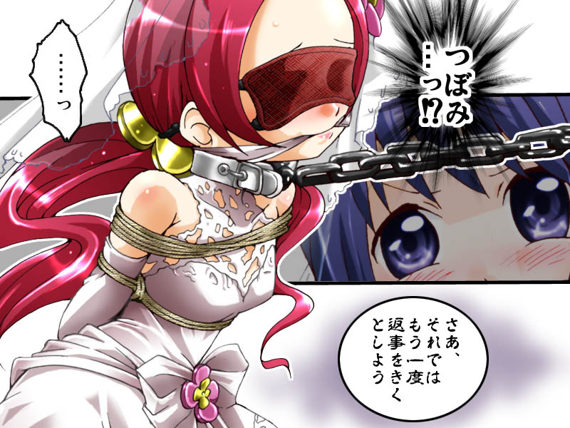 blindfold bondage cleave_gag clothing collar crotch_rope erika_kurumi gag hachikumo heartcatch_precure! humiliation leash precure pretty_cure schoolgirl small_breasts translation_request tsubomi_hanasaki wedding_dress