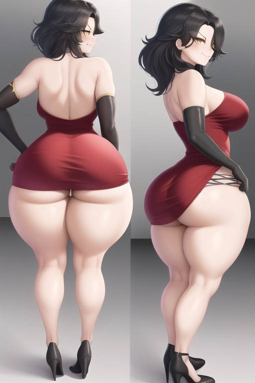 ai_generated ass ass_focus back_view big_ass big_butt black_hair bubble_ass bubble_butt caked_up cinder_fall clothing dat_ass eyes female female_focus female_only golden_eyes high_heels huge_ass huge_breasts large_ass large_breasts light-skinned_female light_skin looking_at_viewer looking_back minidress no_panties pantyless rwby side_view smile smiling standing thick thick_ass thick_thighs transformationwitch voluptuous voluptuous_female wide_hips