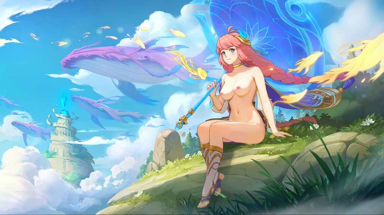 1girls big_breasts blue_eyes breasts curvy curvy_female curvy_figure female female_only kagura_(mobile_legends) mobile_legends mobile_legends:_bang_bang naked nipples nude nude_female pink_hair quwwing solo