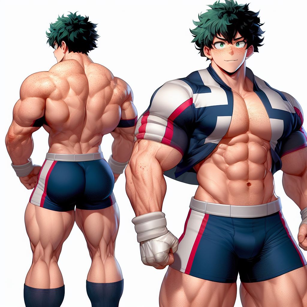 1boy 1male 1man abs ai_generated bara bara_tiddies bara_tits biceps big_muscles concept_art deltoids hyper_muscles izuku_midoriya large_pecs large_pectorals male_focus male_only man man_boobs man_breasts man_tits manly masculine masculine_male muscle my_hero_academia pecs pectorals shorts trapezius