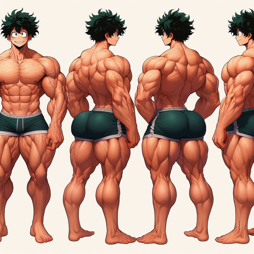 1boy 1male 1man abs ai_generated bara bara_tiddies bara_tits barefoot biceps big_muscles bubble_butt concept_art deltoids feet hyper_muscles izuku_midoriya large_pecs large_pectorals male_focus male_nipples male_only man man_boobs man_breasts man_tits manly masculine masculine_male muscle my_hero_academia pecs pectorals shorts trapezius