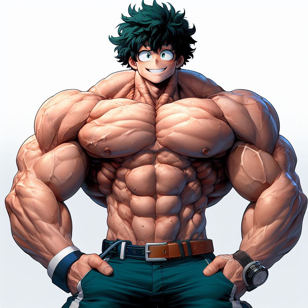 1boy 1male 1man abs ai_generated bara bara_tiddies bara_tits biceps big_muscles concept_art deltoids hyper_muscles izuku_midoriya large_pecs large_pectorals male_focus male_nipples male_only man man_boobs man_breasts man_tits manly masculine masculine_male muscle my_hero_academia pecs pectorals shorts solo_male trapezius