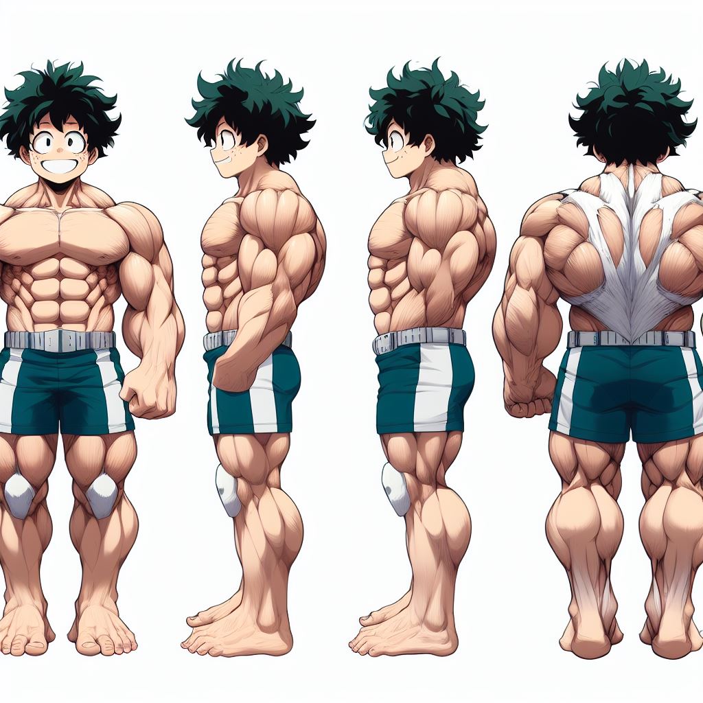 1male 1man abs ai_generated bara bara_tiddies bara_tits barefoot big_muscles concept_art feet hyper_muscles izuku_midoriya large_pecs large_pectorals male_focus male_nipples male_only man man_boobs man_breasts man_tits manly masculine masculine_male muscle my_hero_academia pecs pectorals shorts solo_male