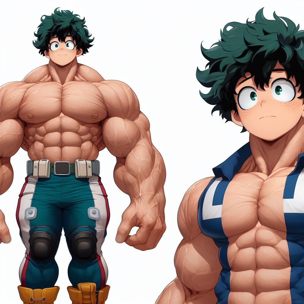 1male 1man abs ai_generated bara bara_tiddies bara_tits big_muscles burly concept_art hyper_muscles izuku_midoriya large_pecs large_pectorals male_focus male_nipples male_only man man_boobs man_breasts man_tits manly masculine masculine_male muscle my_hero_academia pecs pectorals shorts solo_male