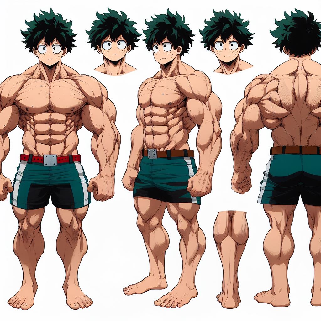 1boy 1male 1man abs ai_generated bara bara_tiddies bara_tits barefoot biceps big_muscles concept_art deltoids feet hyper_muscles izuku_midoriya large_pecs large_pectorals male_focus male_nipples male_only man man_boobs man_breasts man_tits manly masculine masculine_male muscle my_hero_academia pecs pectorals shorts trapezius