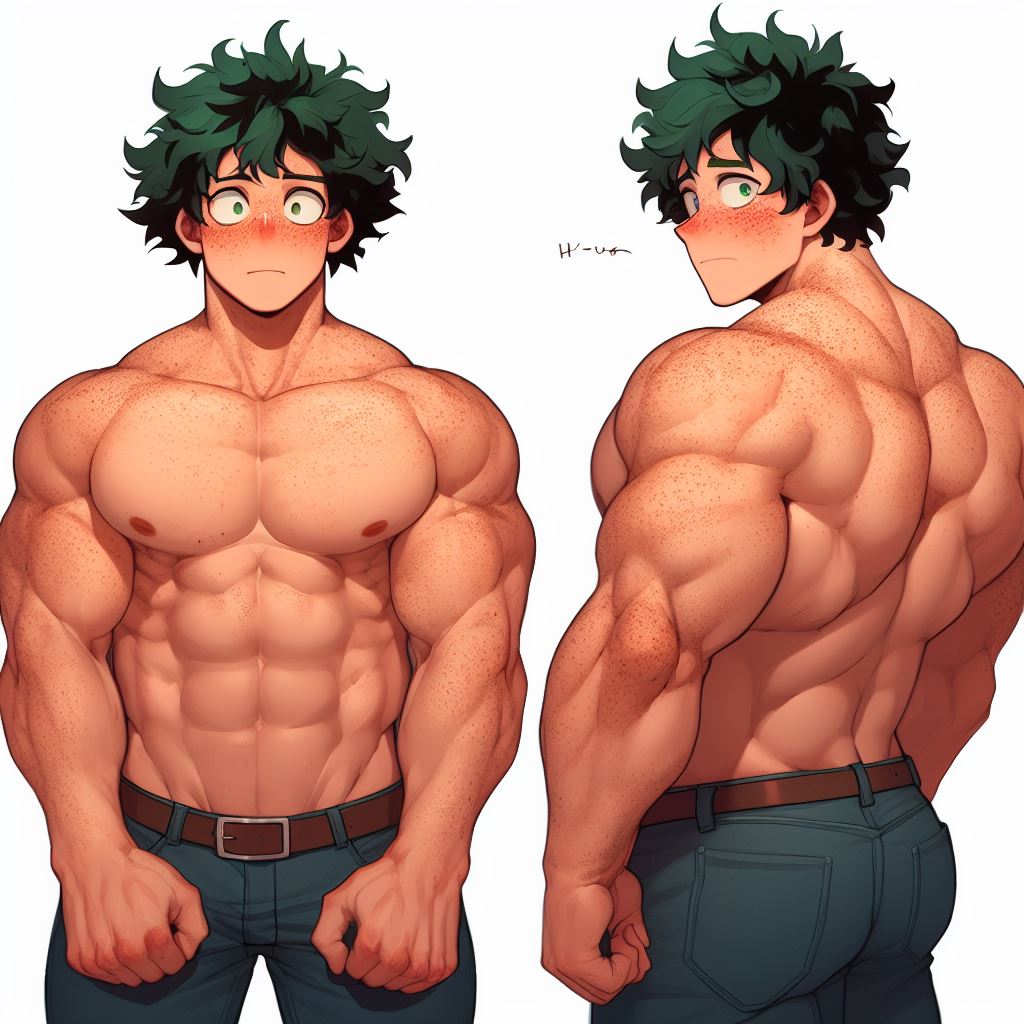 1boy 1male 1man abs ai_generated bara bara_tiddies bara_tits biceps big_muscles deltoids izuku_midoriya large_pecs large_pectorals male_focus male_nipples male_only man man_boobs man_breasts man_tits manly masculine masculine_male muscle my_hero_academia pecs pectorals trapezius