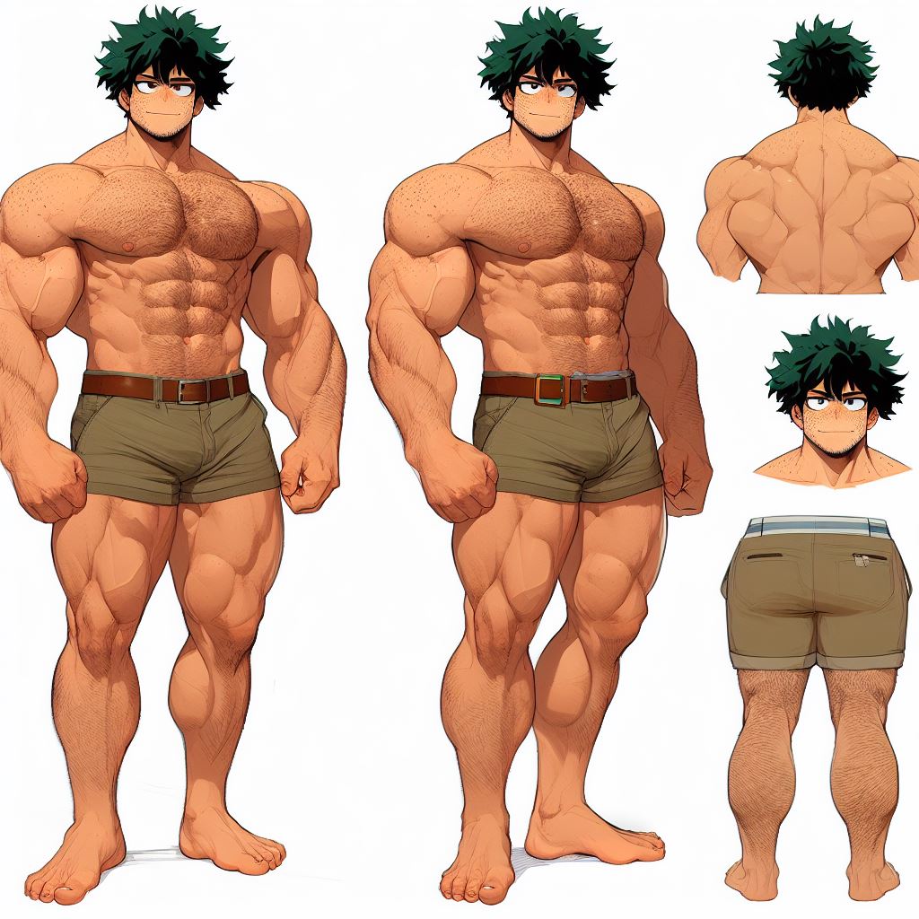 1boy 1male 1man abs ai_generated bara bara_tiddies bara_tits barefoot biceps big_muscles body_hair concept_art deltoids facial_hair feet hyper_muscles izuku_midoriya large_pecs large_pectorals male_focus male_nipples male_only man man_boobs man_breasts man_tits manly masculine masculine_male muscle my_hero_academia pecs pectorals shorts trapezius