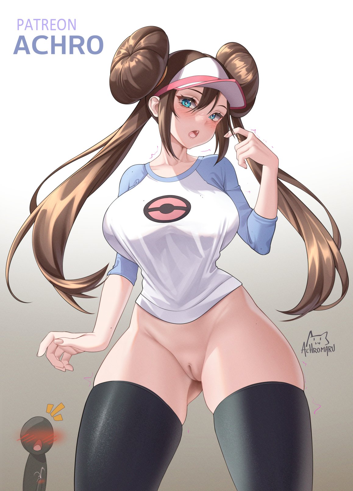 1girls achromaru aged_up black_legwear blue_eyes bottomless breasts brown_hair female female_focus game_freak hips huge_breasts human human_only innie_pussy legwear long_hair nintendo pokemon pokemon_bw2 pussy rosa_(pokemon) solo_focus thick_thighs thighhighs thighs twintails uncensored wide_hips