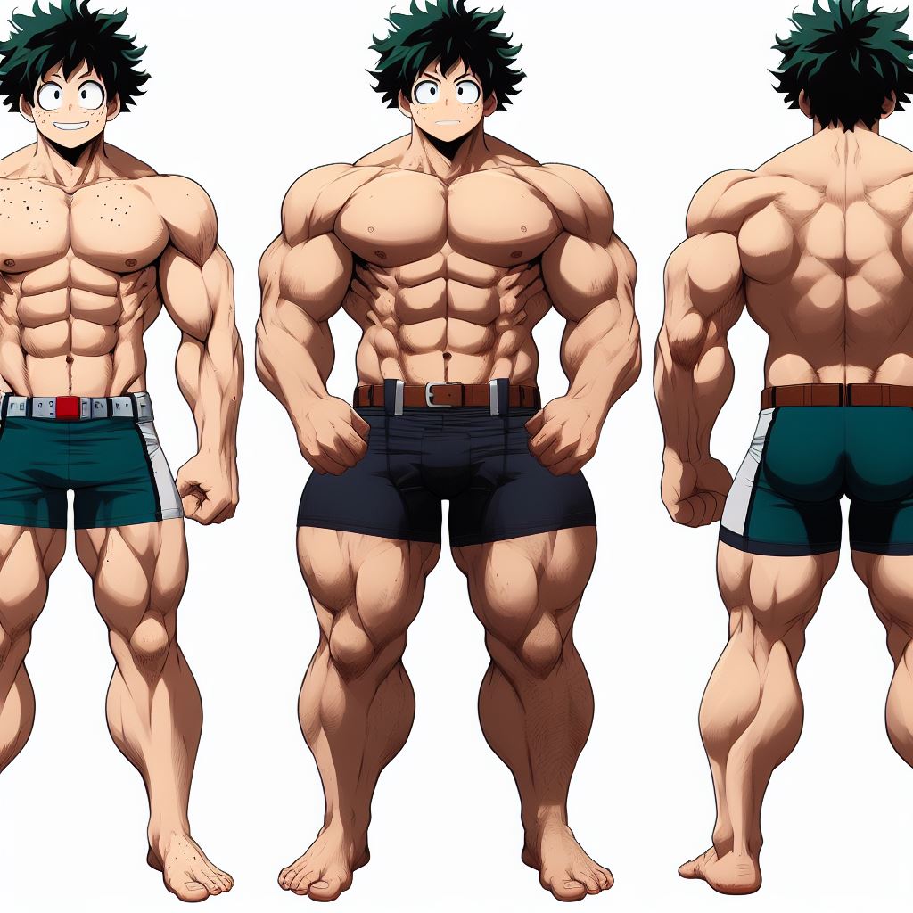 1male 1man abs ai_generated bara bara_tiddies bara_tits barefoot big_muscles concept_art feet hyper_muscles izuku_midoriya large_pecs large_pectorals male_focus male_nipples male_only man man_boobs man_breasts man_tits manly masculine masculine_male muscle my_hero_academia pecs pectorals shorts solo_male