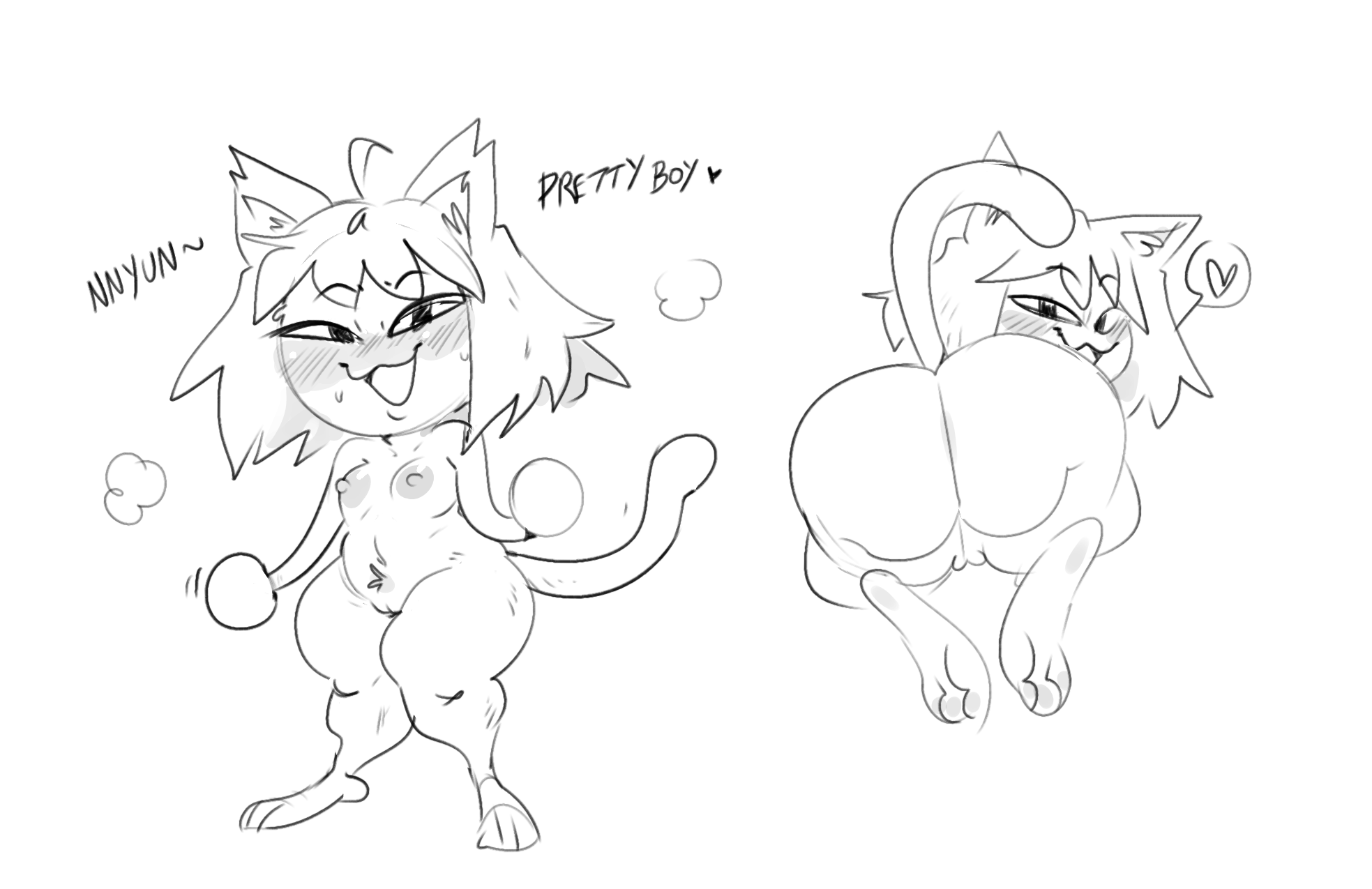 1girls, 2d, animal ears, anthro, anthro female, anthro only, areola, areolae, ass, big ass, blush, blushing at viewer, breasts, cat ears, completely nude, completely nude female, feline, female, female only, flat chest, flat chested, genitals, heart, huge ass, looking at viewer, melty blood, mhdrawin, monochrome, neco-arc, nipples, nude, nude female, pussy, shortstack, smile, smiling at viewer, solo, solo female, tagme, tsukihime, vagina