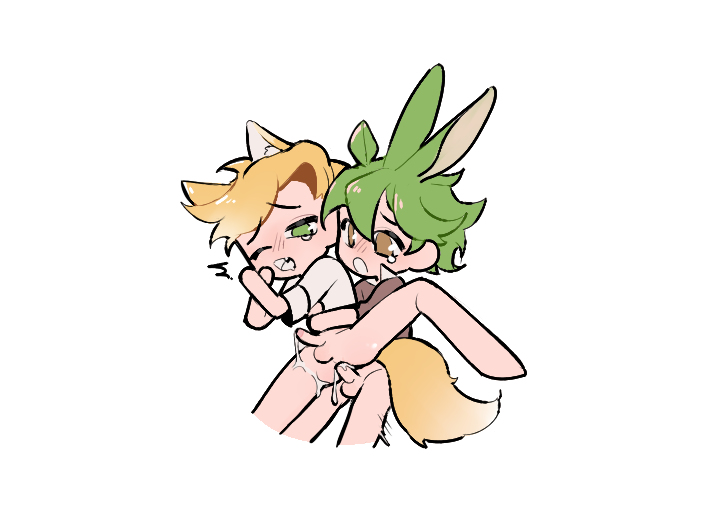 2boys anal anal_sex bunny_ears cookie_run cum fox_ears fox_tail gay herb_cookie sparkling_cookie