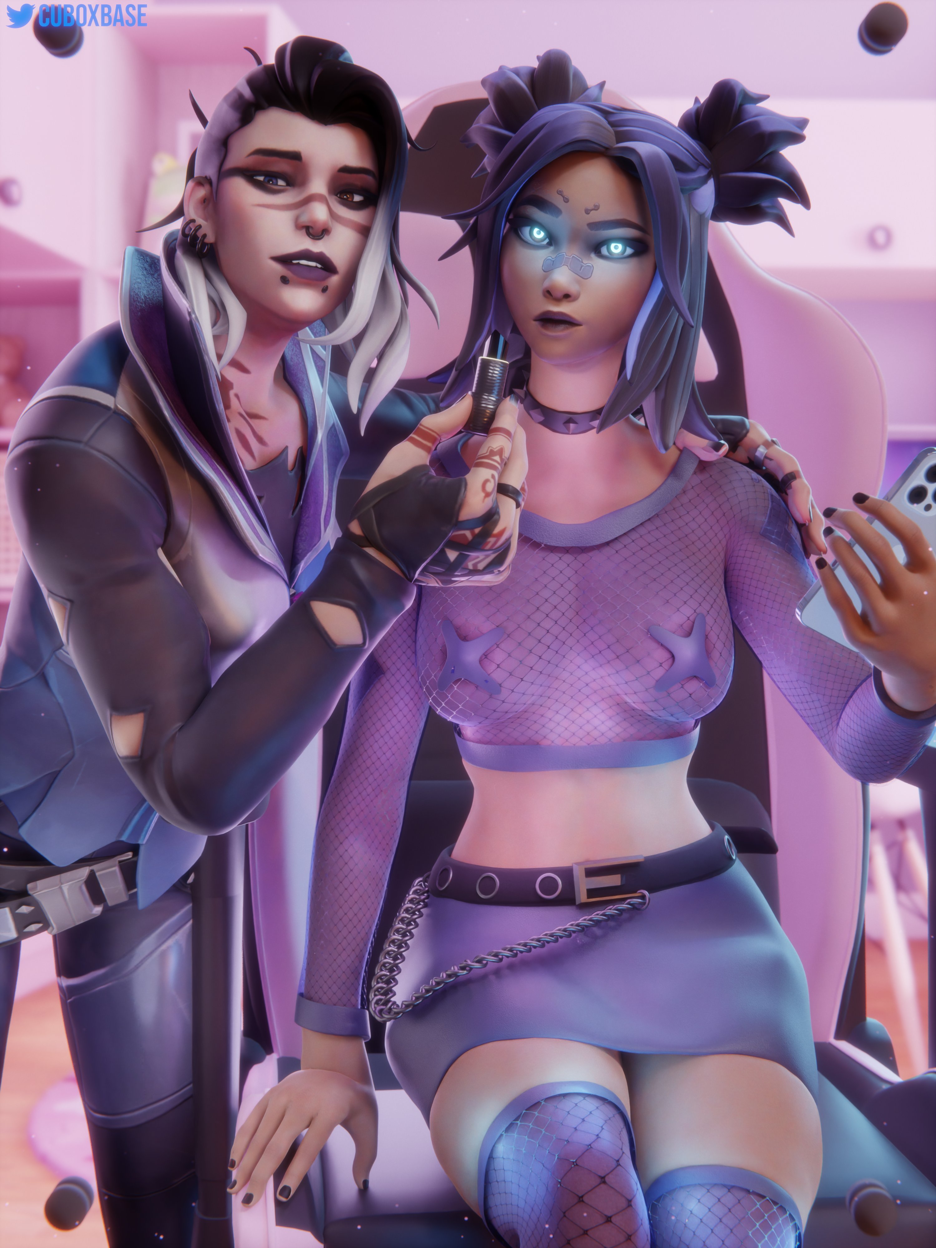 3d, cuboxbase, fade (valorant), female, highres, mirror, neon (valorant), riot games, valorant