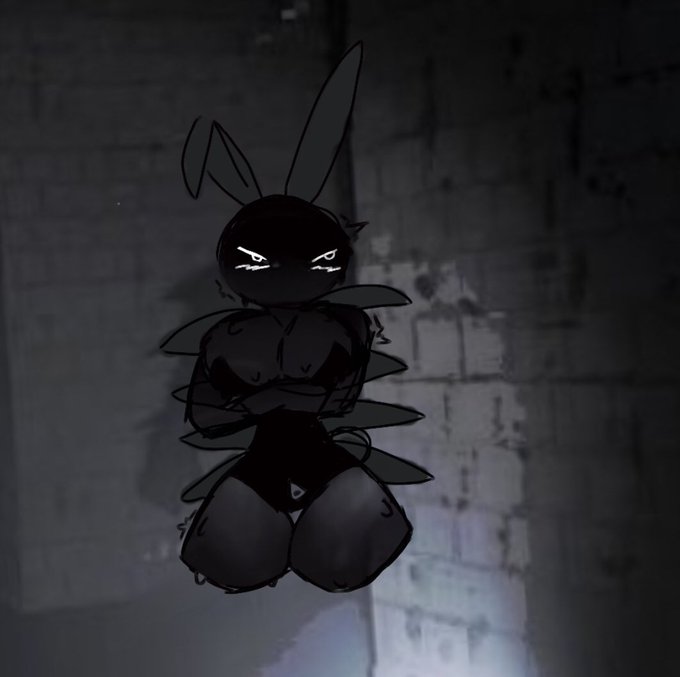 artist, artist request, blush, bracken (lethal company), breasts, bunny ears, bunnysuit, dead source, embarrassed, female, lethal company, monster girl, nightmare waifu, solo, sweating, tagme, tagme (artist)