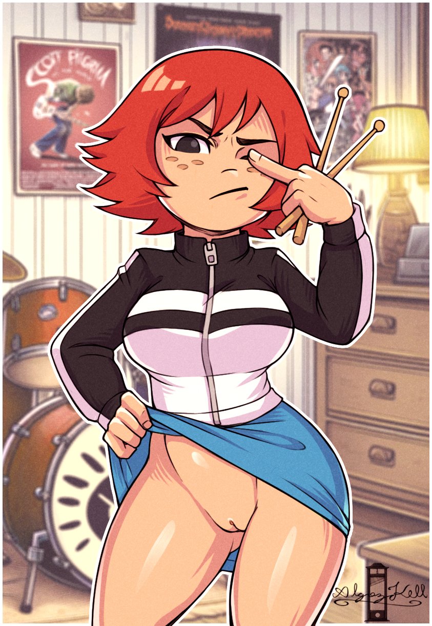 algozhell ass ass background big_ass big_breasts big_thighs breasts huge_ass huge_thighs jacket kim_pine lifting_skirt looking_at_viewer pussy red_hair scott_pilgrim short_hair skirt tagme thick_hips thick_thighs thighs