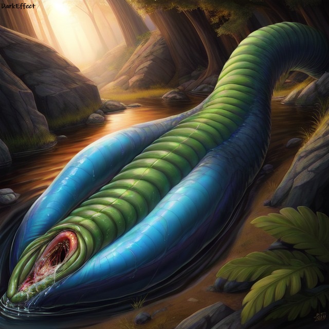 ai generated, ambiguous gender, cloaca, cloaca juice, darkeffect, forest, river, solo, sunlight, tentacle, unknown species