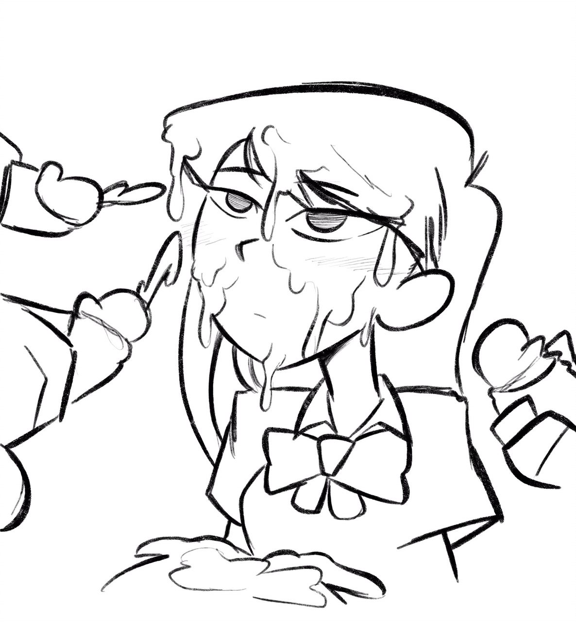 bukkake, cum, cum on face, cum on hand, cumming, female, jerking, joshin, komi shouko, komi-san wa komyushou desu, male, multiple penises, penis, school uniform, sketch, unimpressed