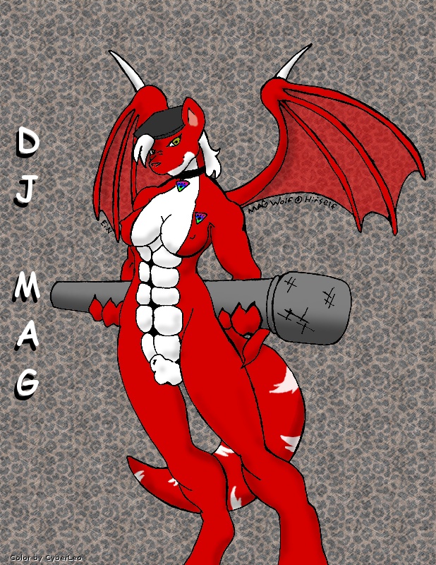 1girls breasts canine claws collar digitigrade dragon fur furry furry_only futanari green_eyes hybrid intersex large_breasts magwolf microphone muscular necklace nipples nude old original_character penis red_skin sheath stripes tail testicles text white_hair white_skin wings wolf