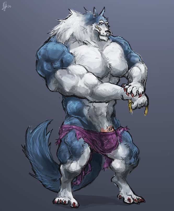 anthro aokmaidu balls bara barazoku blue_fur bulge canine capcom clothing darkstalkers furry jon_talbain male male_only muscles muscular muscular_male penis ripped_clothing shirtless shorts solo solo_male werewolf wolf