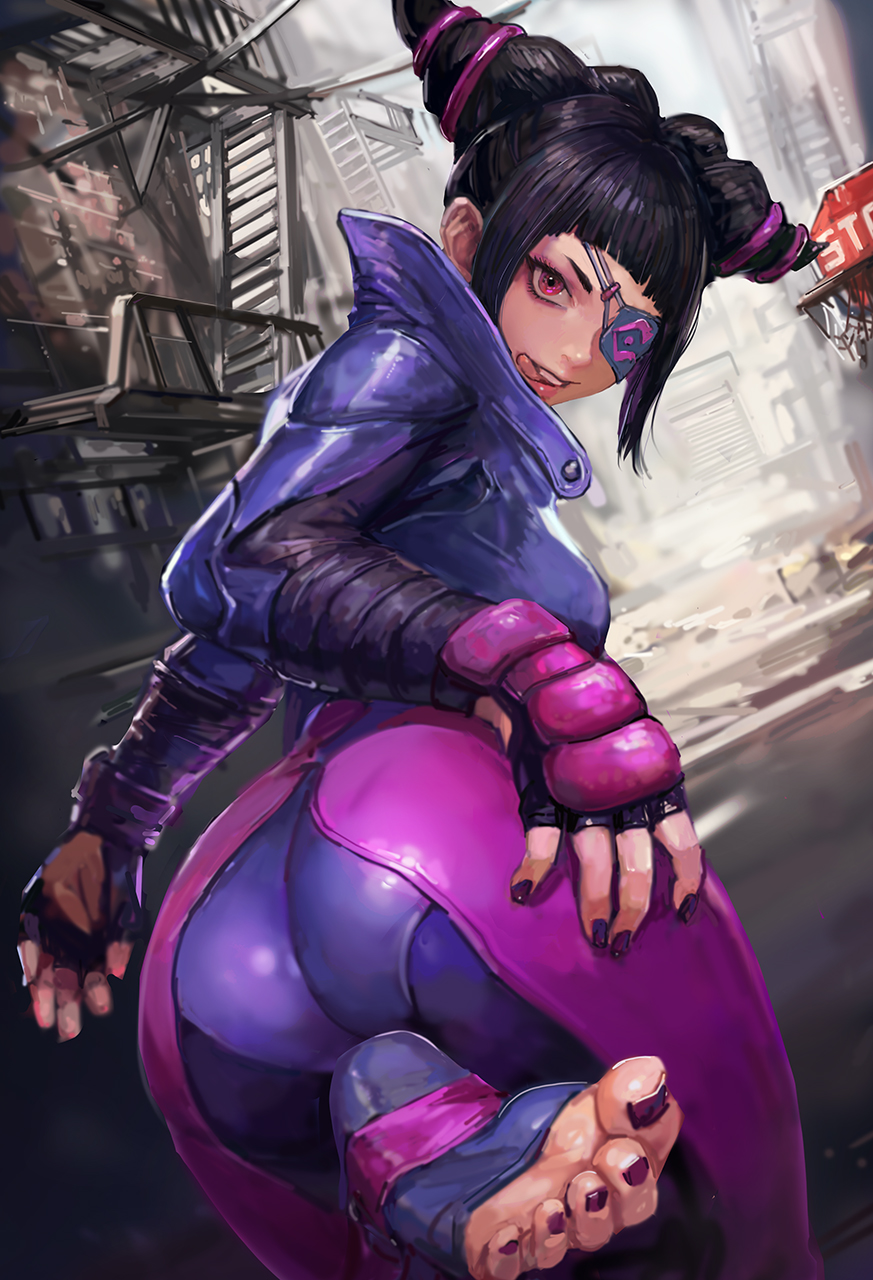 1girls capcom feet female female_only foot_fetish juri_han lollipop looking_at_viewer looking_back michemashu nail_polish pov pov_eye_contact pov_feet soles solo solo_female street_fighter tight_clothing tight_fit toenail_polish toenails toes tongue tongue_out