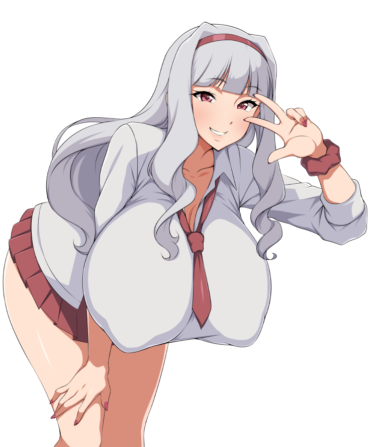 1girls breasts female female_only huge_breasts idolmaster jabara_tornado large_breasts light-skinned_female light_skin long_hair massive_breasts naughty_face schoolgirl shijou_takane white_hair