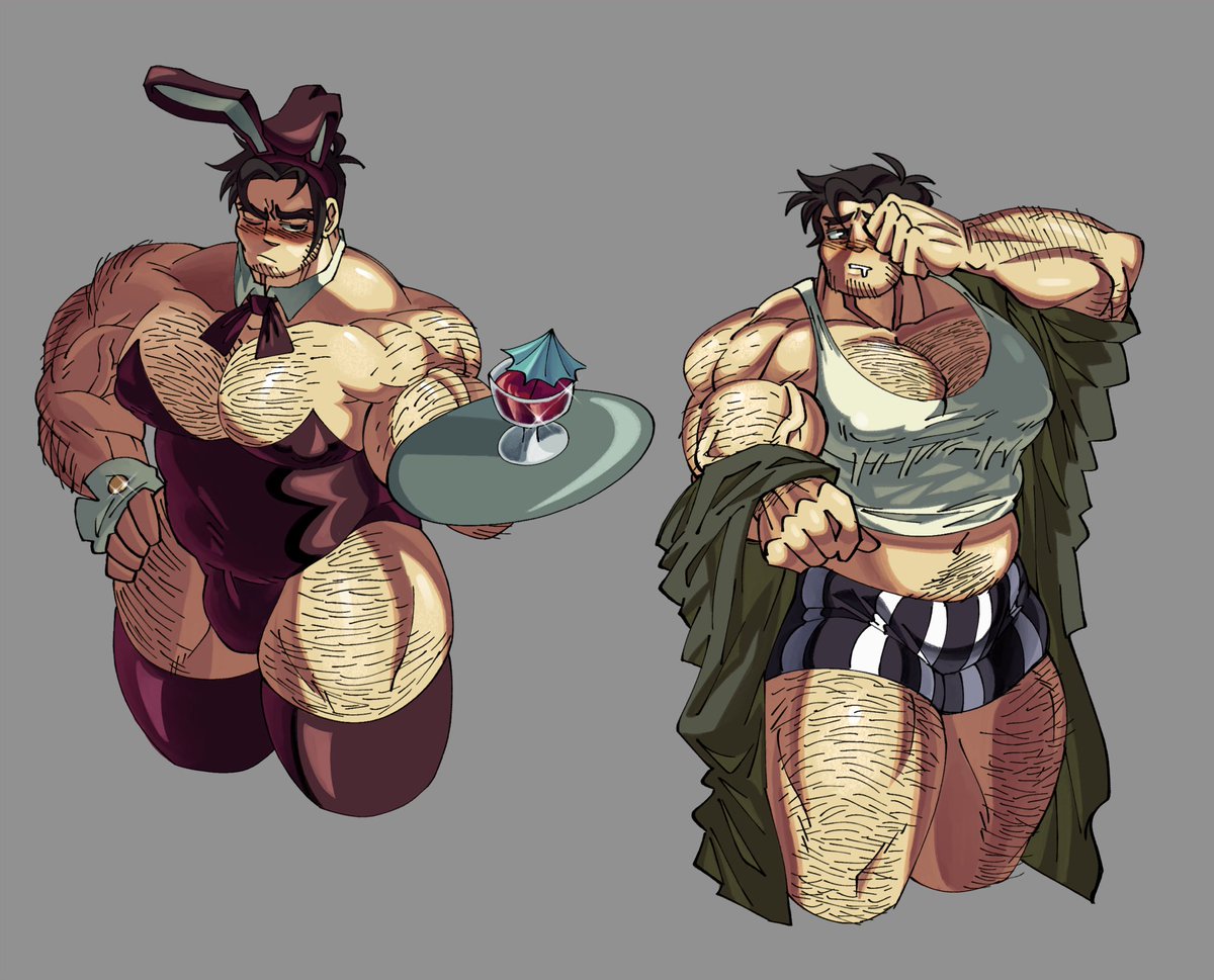 backupcardd bara beard beowulf_(skullgirls) big_pecs blush body_hair bunny_ears capsulecomputrz crossdressing facial_hair male male_only manly_crossdresser muscles muscular skullgirls solo solo_male underwear vibriicapsule2