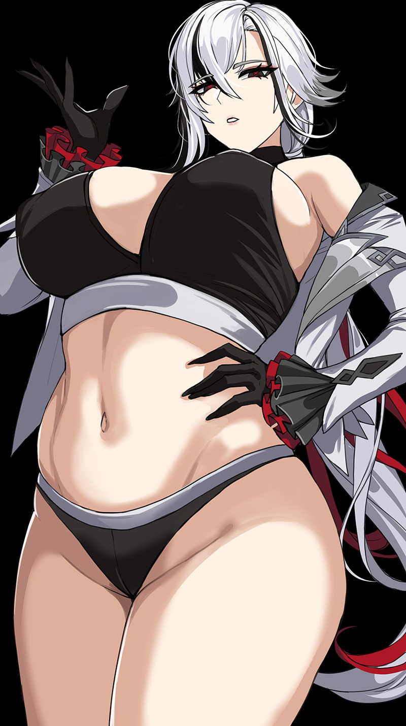1girls, alternate breast size, arlecchino (genshin impact), breasts, drogod (artist), female, female only, genshin impact, higher resolution available, hips, hoyoverse, huge breasts, light skin, light-skinned female, long hair, naughty face, red eyes, simple background, thick thighs, thighs, white hair, wide hips, x-shaped pupils
