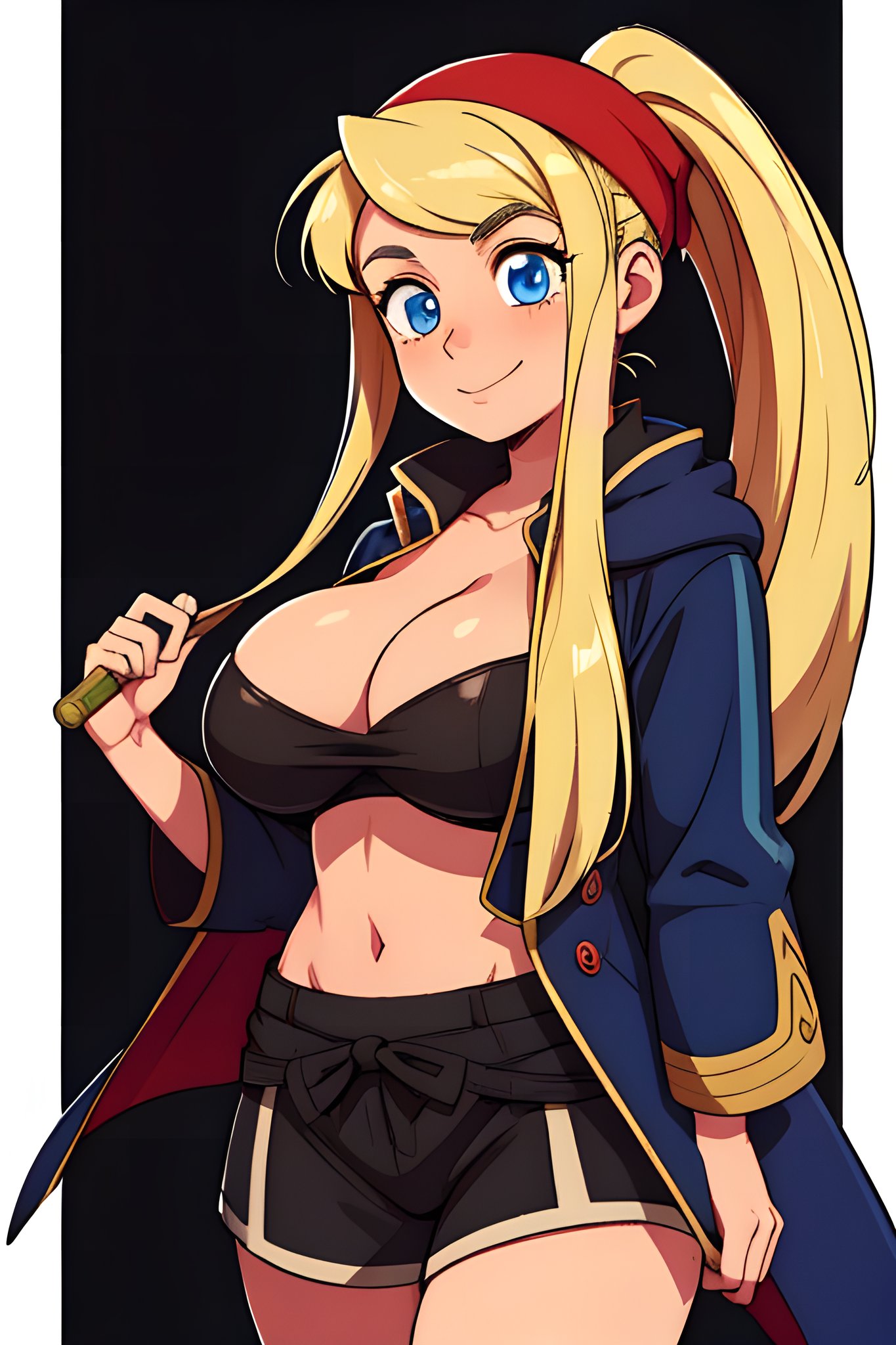 1girls 2023 ai_generated ai_hands anime_nose bad_anatomy big_breasts blonde_hair blue_eyes cleavage clothed_female female female_only fullmetal_alchemist fullmetal_alchemist_brotherhood human long_hair pointy_chin red_headband rin8608 shorts solo tagme winry_rockbell