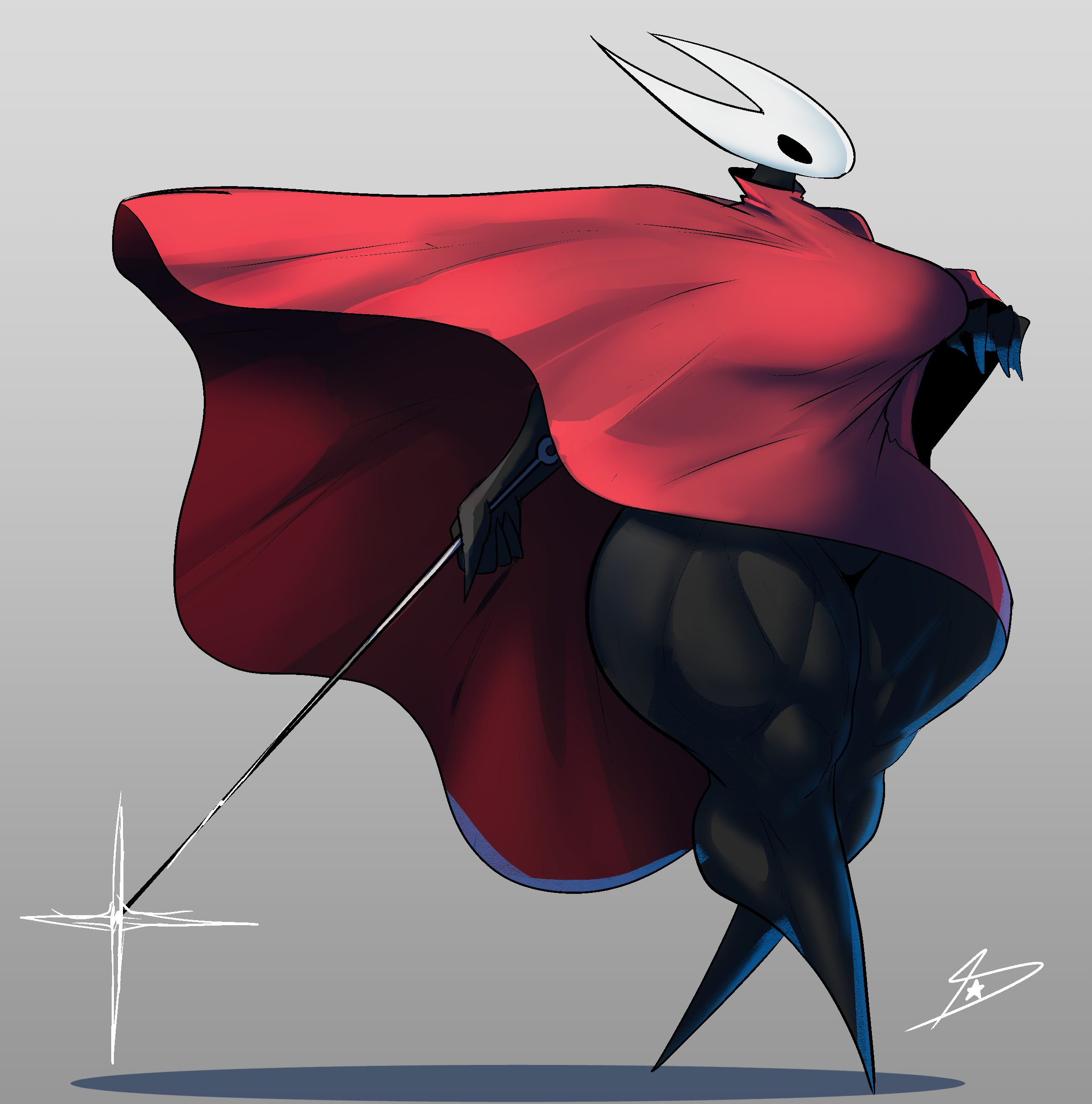 ass, ass bigger than head, ass focus, big ass, big breasts, breasts, clothed, dreamerknights, female, female only, hollow knight, hornet (hollow knight), huge ass, huge breasts, no artist signature, no bra, no underwear, sideass, useless clothing