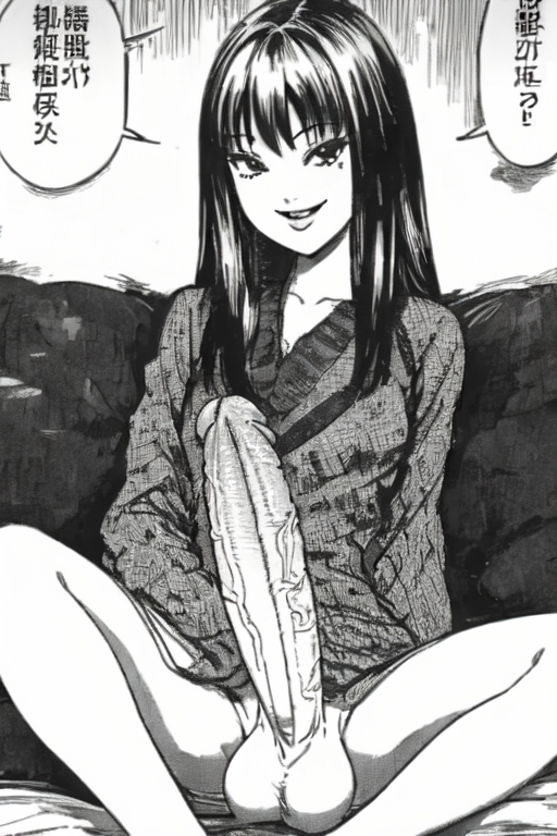 ai_generated big_balls big_penis creepy futanari junji_ito smiling tomie veiny_penis