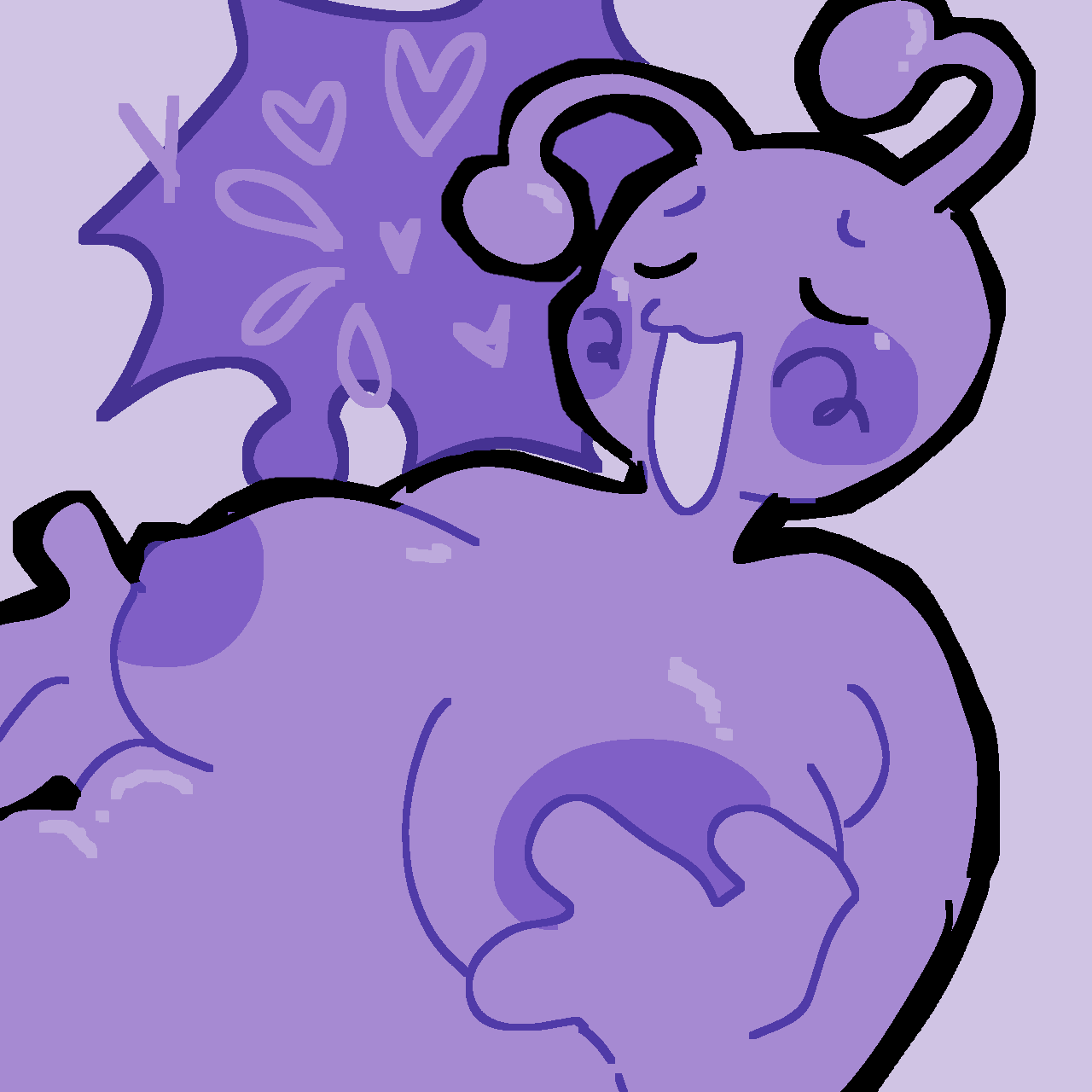 2023 artist_upload big_breasts chubby closed_eyes fat_belly grabbing_own_breast hearts_around_body hearts_around_head open_smile pizza_chicken pizza_chicken_(pizza_chicken) pizzachicken pleasured_face pleasuring_self plus_size purple_skin pzzachcken slug slug_girl