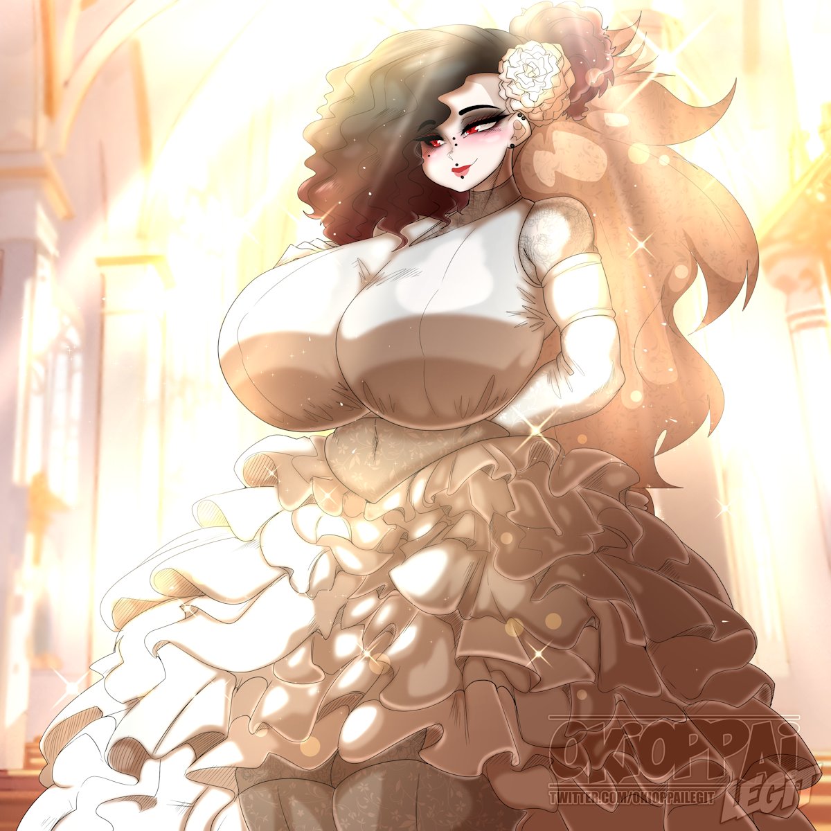 big_breasts blair_(okioppai) huge_breasts okioppai original wedding_dress