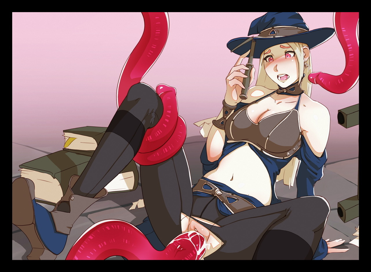 1girls, ahe gao, ass, black legwear, blonde hair, blush, books, breasts, cleavage, clothed sex, clothing, cum, cum in pussy, cum inside, female, female human, female penetrated, legs up, long hair, male, open mouth, penetration, penis, penis tentacles, potion, pussy, red tentacles, sex, shirami (artist), spread legs, tentacle, tentacle around leg, tentacle in pussy, tentacle on female, tentacle penetration, tentacle sex, torn clothes, torn pants, vaginal penetration, wide hips, witch, witch hat