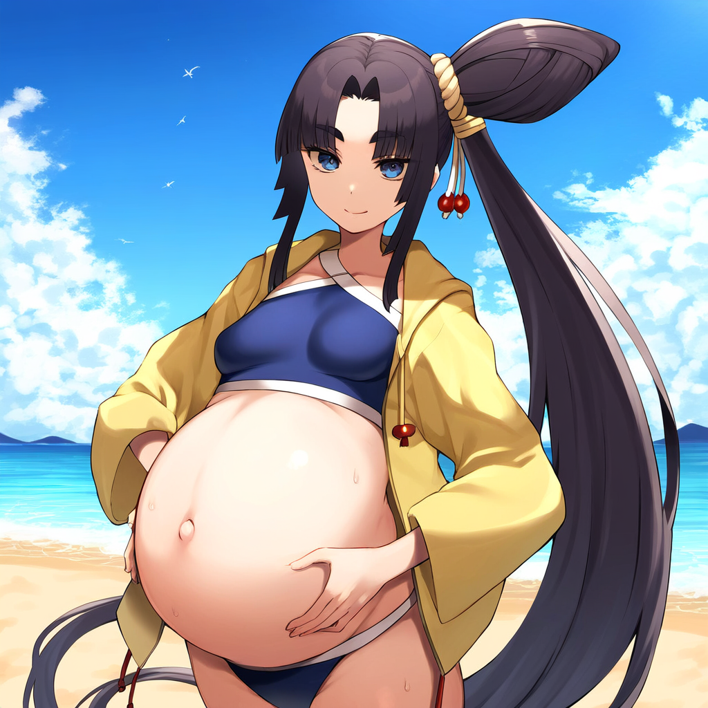 ai_generated fate/grand_order fate_(series) novelai pregnant ushiwakamaru_(fate/grand_order) ushiwakamaru_(swimsuit_assassin)_(fate)